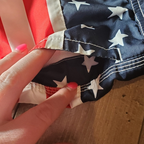 Gymboree Boys Red White & Blue Stars & Stripes Patriotic Flag Print Swim Trunks - Picture 10 of 12